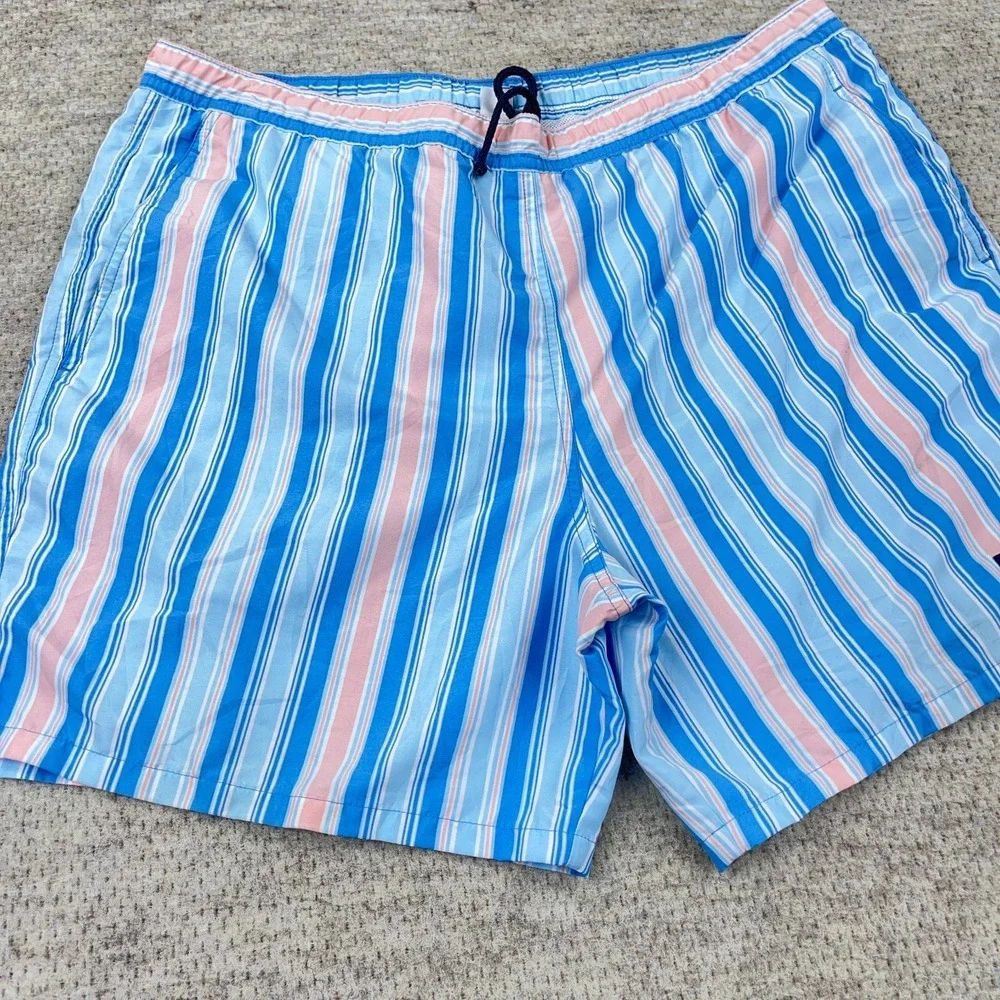 Vineyard Vines Swim Trunks Men Large Blue Pink Striped Bored Shorts Preppy Adult